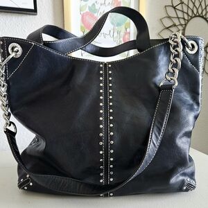 Black Studded Leather Tote Bag